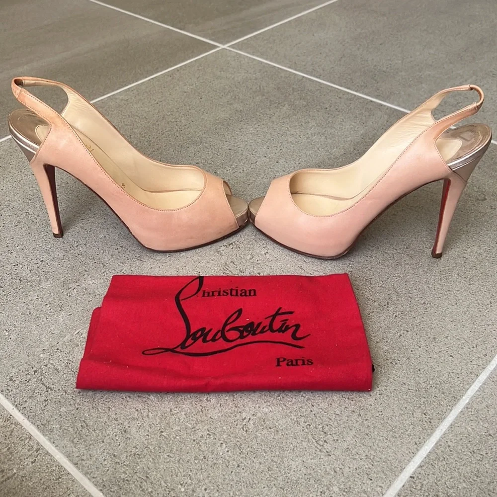 RARE Preloved Christian Louboutin Peep toe slingback in Blush leather 39 - Picture 4 of 9